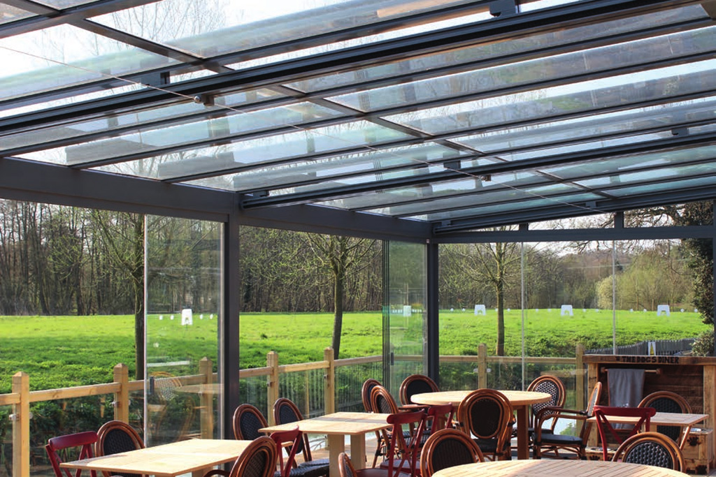 Cafe terrace with grey frame
